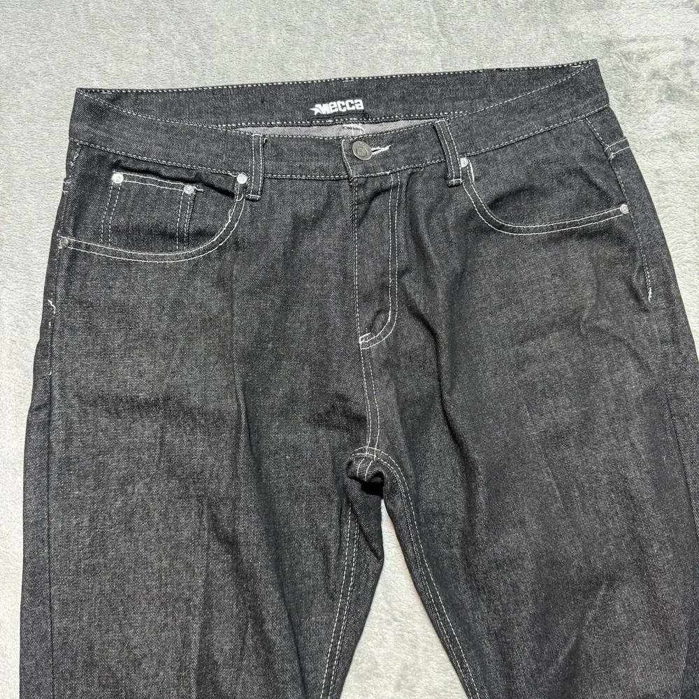 Mecca Jeans Mens 38x32 Black Denim Embroidered Pocket Baggy Y2K Hip Hop